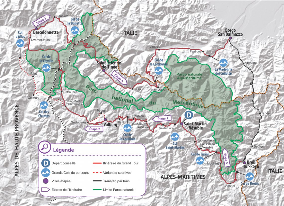 Carte Grand Tour à Vélo Alpi Marittime / Mercantour